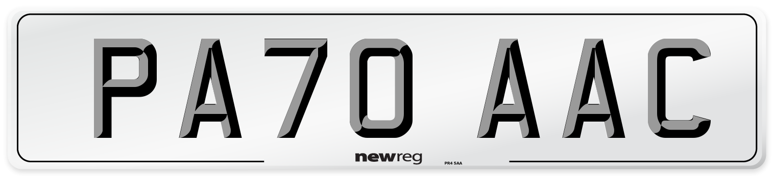PA70 AAC Number Plate from New Reg
